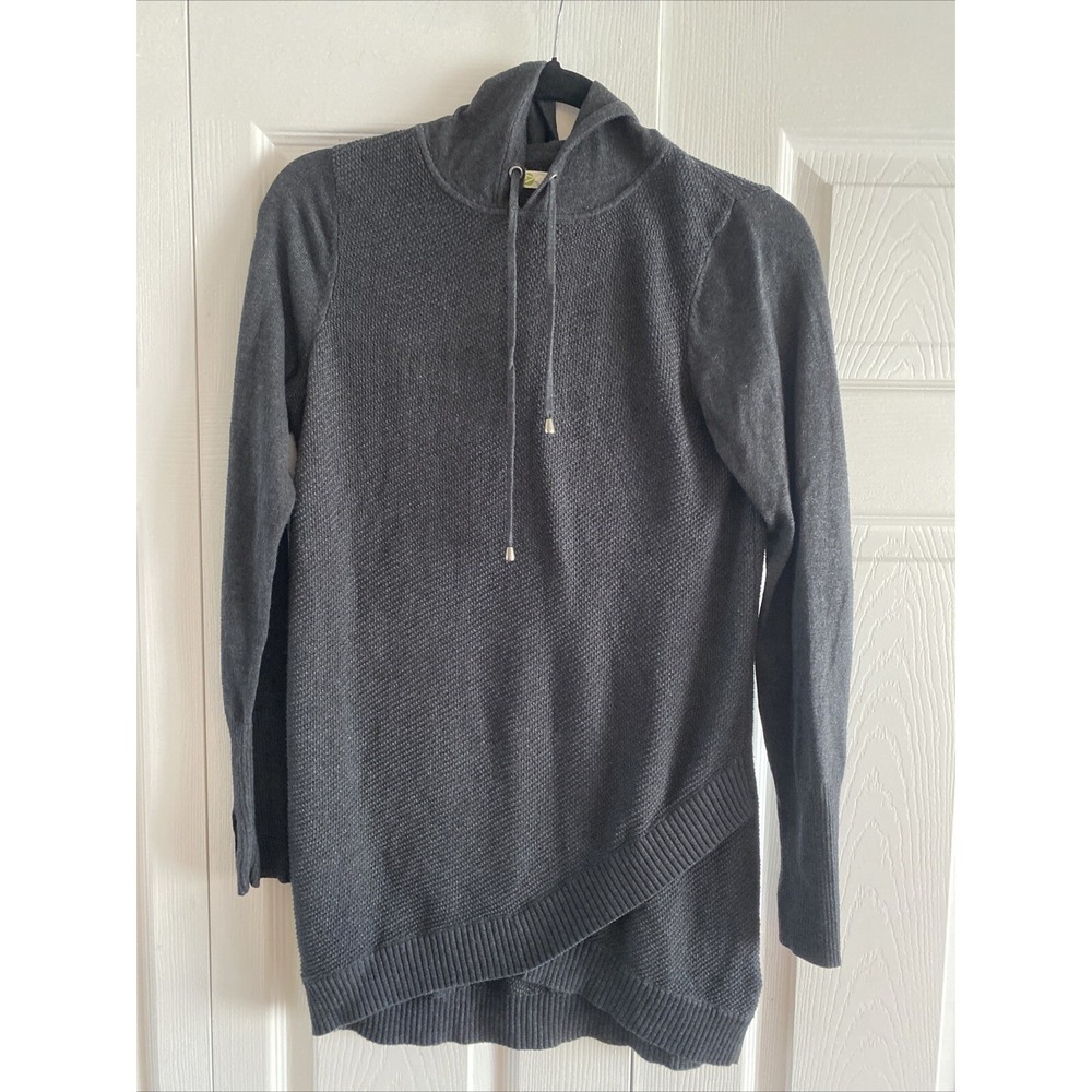 Dakini Crossover Hem Hoodie Pullover Size Medium Charcoal Gray Knit Cotton Blend